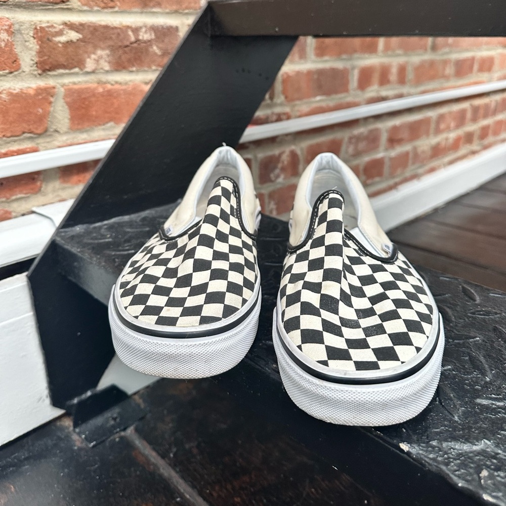 Vans Black and White Checkerboard Slip-On Sneakers